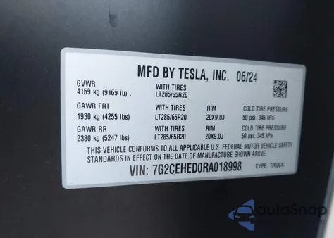 2024 Tesla Cybertruck All-Wheel Drive из США, поврежденный, VIN 7G2CEHED0RA018998